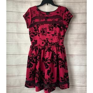 Trixxi Pink and Black Floral Velvet Dress See Through Mesh Detail Juniors Size 9
